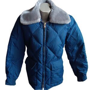 Men's Small Vintage Tempco Down Insulated Blue Quilted Jacket Seattle 38 Puffer